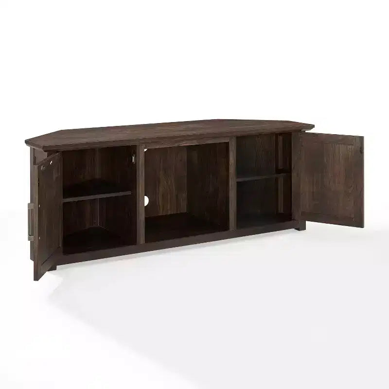 Corner TV Stand for TVs up to 60", Rustic Style, Pine and MDF, 58"W x 20"D x 22"H, Holds up to 100 lbs