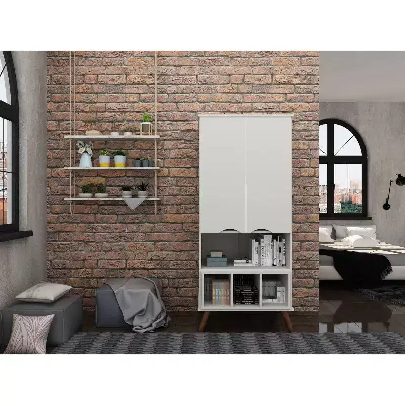 Display Cabinet with 6 Shelves and 2 Doors, MDF, 26.77"W x 21.26"D x 60.7"H