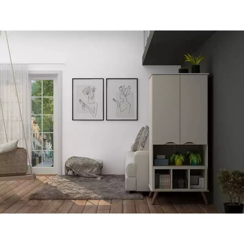 Display Cabinet with 6 Shelves and 2 Doors, MDF, 26.77"W x 21.26"D x 60.7"H