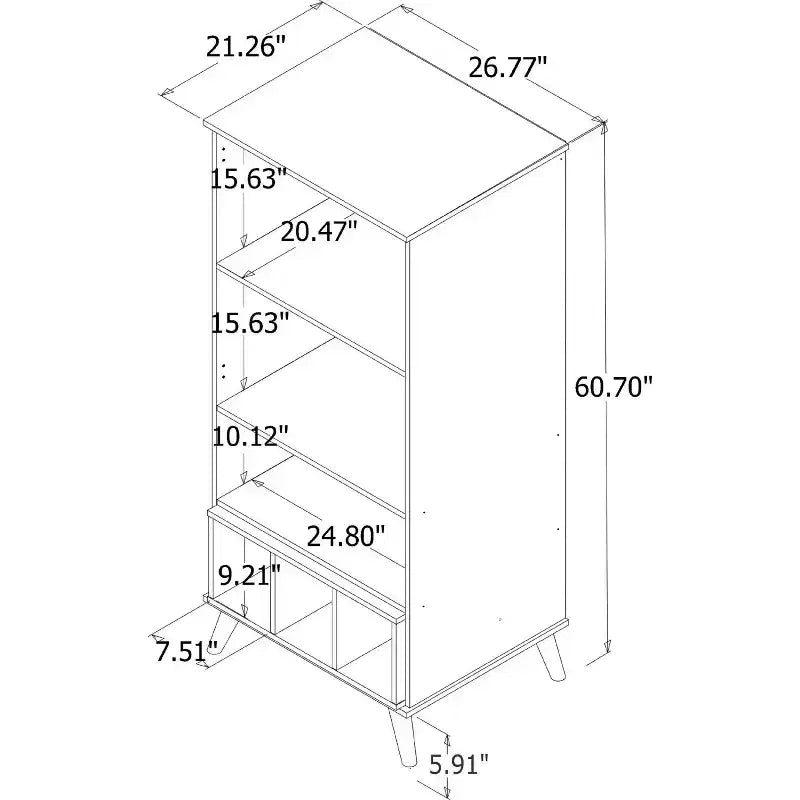 Display Cabinet with 6 Shelves and 2 Doors, MDF, 26.77"W x 21.26"D x 60.7"H