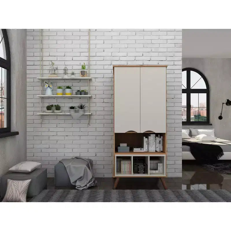 Display Cabinet with 6 Shelves and 2 Doors, MDF, 26.77"W x 21.26"D x 60.7"H