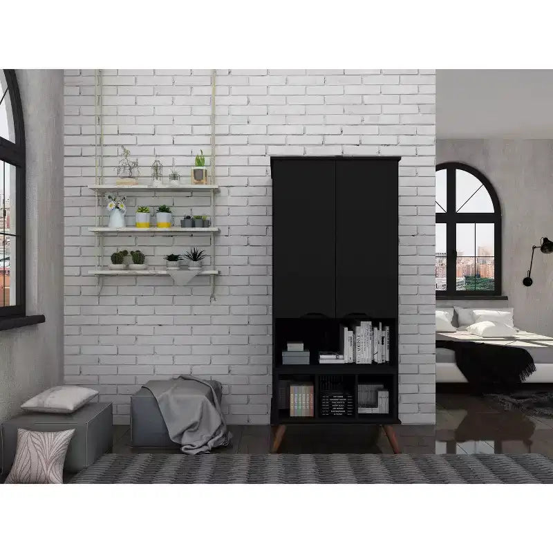 Display Cabinet with 6 Shelves and 2 Doors, MDF, 26.77"W x 21.26"D x 60.7"H