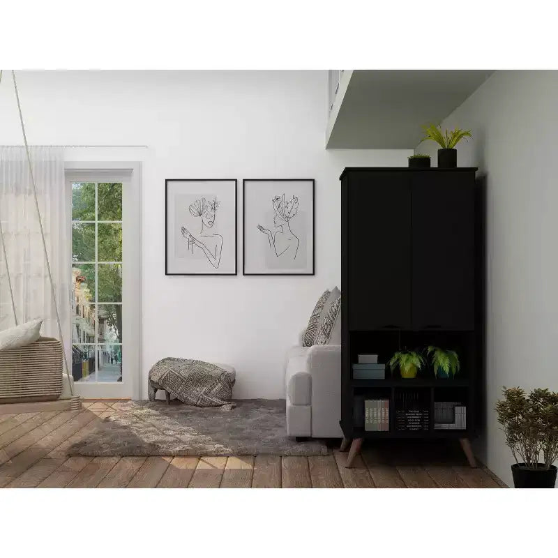Display Cabinet with 6 Shelves and 2 Doors, MDF, 26.77"W x 21.26"D x 60.7"H