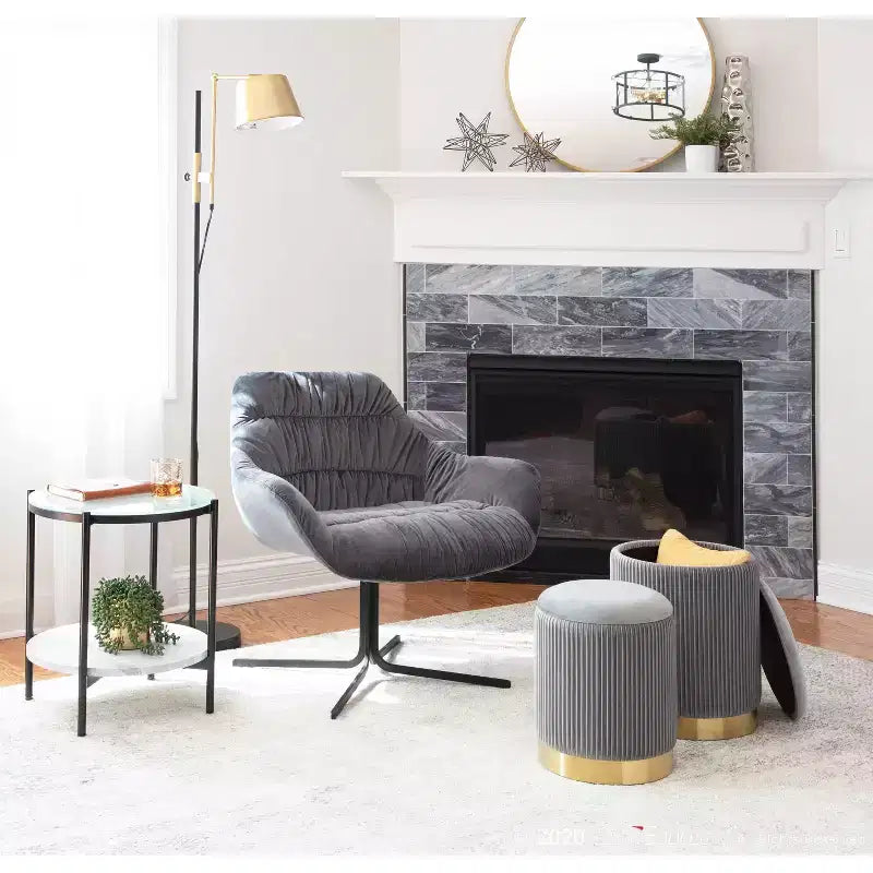 Upholstered Swivel Lounge Chair with Tufted Velvet, Metal Frame, 31"W x 30"D x 31"H, Holds up to 250 lbs