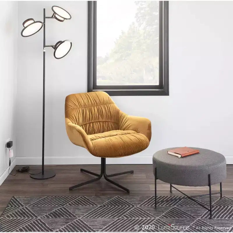 Upholstered Swivel Lounge Chair with Tufted Velvet, Metal Frame, 31"W x 30"D x 31"H, Holds up to 250 lbs