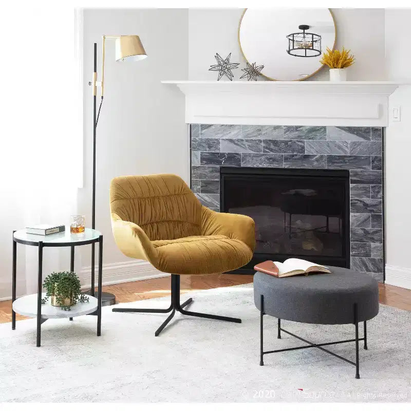 Upholstered Swivel Lounge Chair with Tufted Velvet, Metal Frame, 31"W x 30"D x 31"H, Holds up to 250 lbs