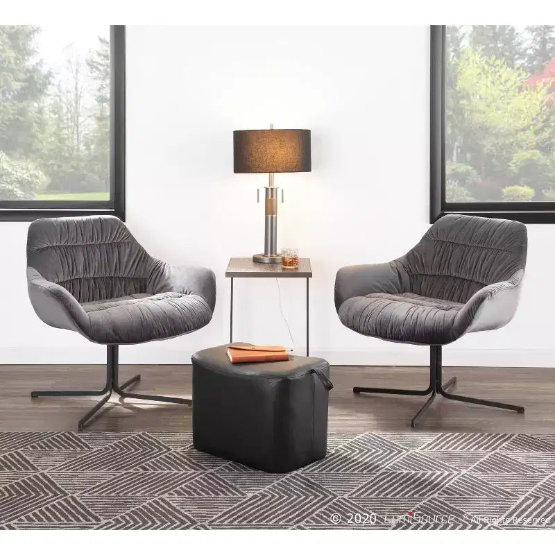 Upholstered Swivel Lounge Chair with Tufted Velvet, Metal Frame, 31"W x 30"D x 31"H, Holds up to 250 lbs