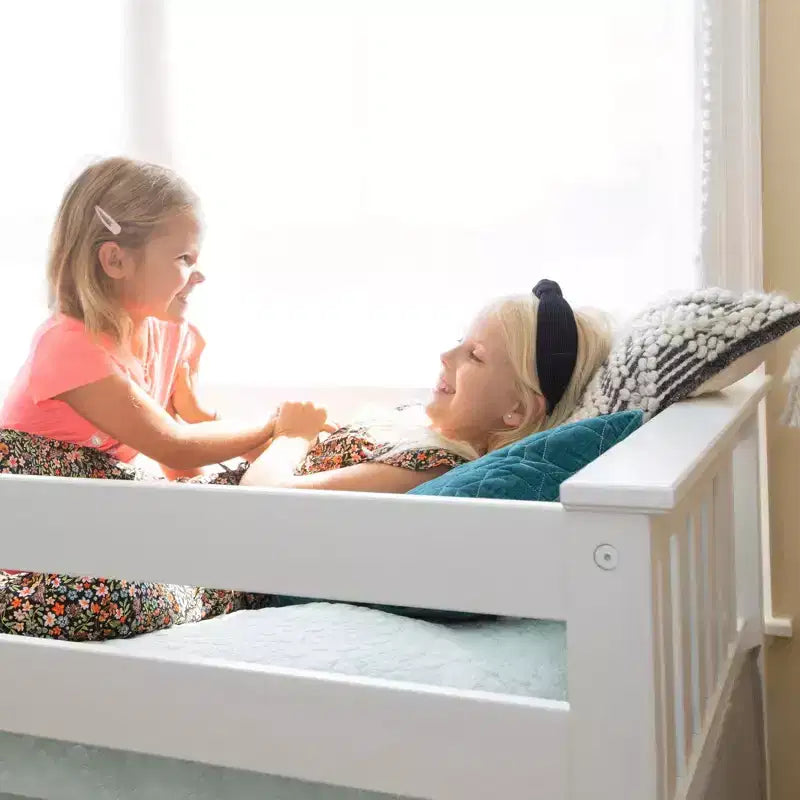 Twin Low Loft Bed with Stairs and Curtains, Solid Pine Wood, 99.5"L x 42.5"W x 50"H, Holds up to 400 lbs