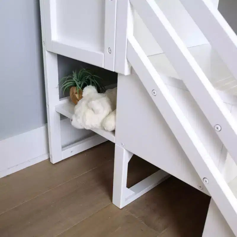 Twin Low Loft Bed with Stairs and Curtains, Solid Pine Wood, 99.5"L x 42.5"W x 50"H, Holds up to 400 lbs