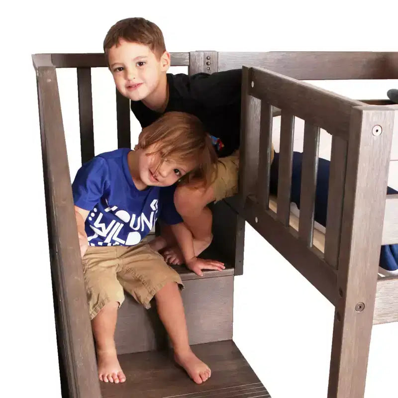 Twin Low Loft Bed with Stairs and Curtains, Solid Pine Wood, 99.5"L x 42.5"W x 50"H, Holds up to 400 lbs