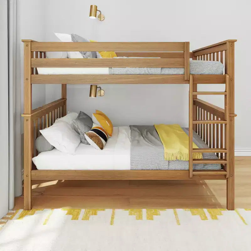 Full over Full Bunk Bed for Kids, Solid Pine Wood, No Box Spring Needed, 81.5"L x 57.5"W x 65"H, 400 lbs per Bunk