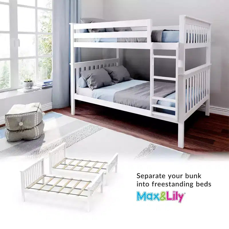 Full over Full Bunk Bed for Kids, Solid Pine Wood, No Box Spring Needed, 81.5"L x 57.5"W x 65"H, 400 lbs per Bunk