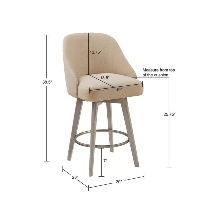 Counter Height Barstool with Swivel Seat, Upholstered, 20"W x 23"D x 38.5"H, Holds up to 300 lbs
