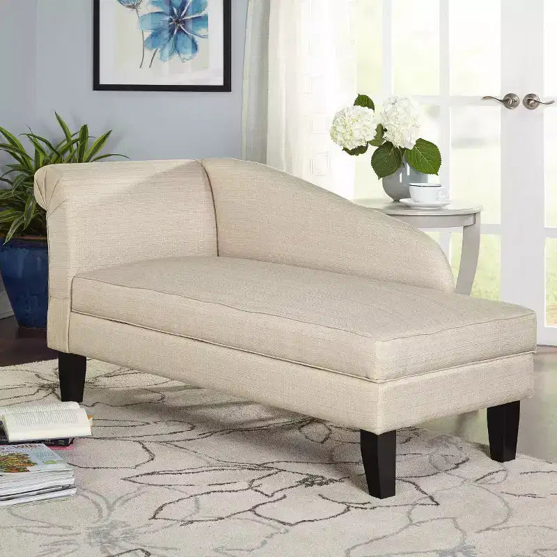 Storage Chaise with Hidden Compartment, Linen Upholstered, 63"W x 25.5"D x 31"H, Seat 18"H