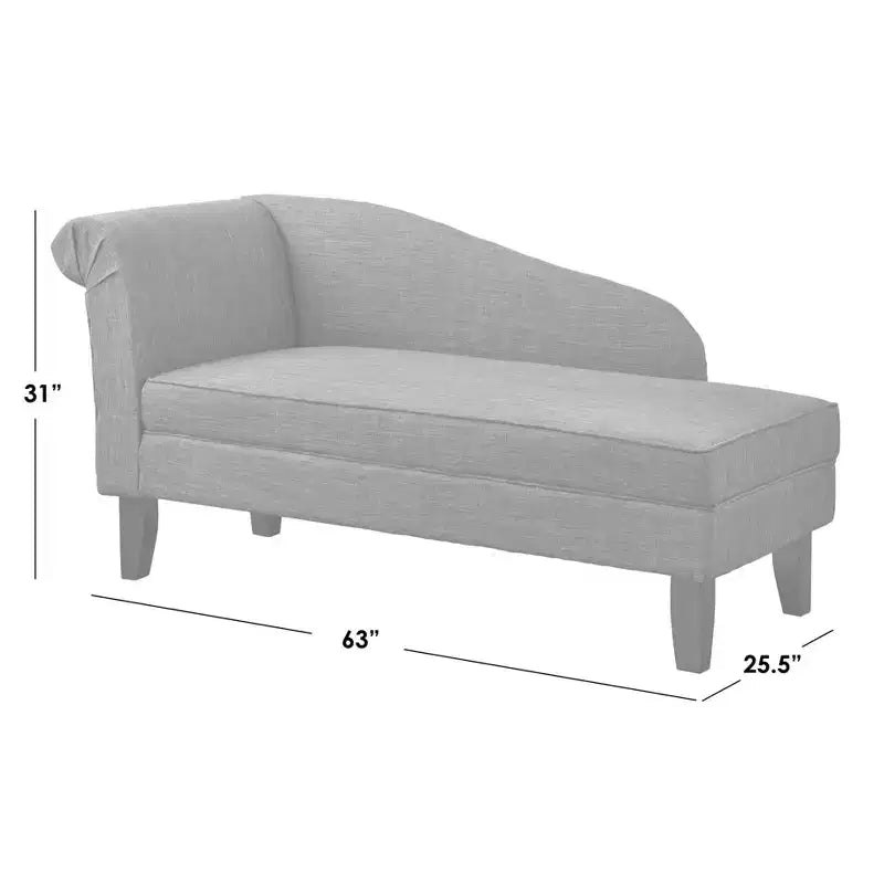 Storage Chaise with Hidden Compartment, Linen Upholstered, 63"W x 25.5"D x 31"H, Seat 18"H