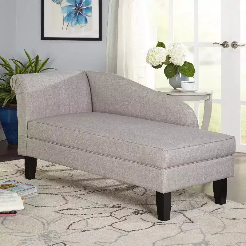 Storage Chaise with Hidden Compartment, Linen Upholstered, 63"W x 25.5"D x 31"H, Seat 18"H