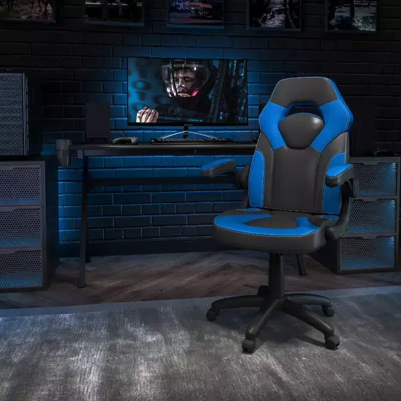Gaming Chair Racing Style with Flip-Up Arms, Adjustable Height, Seat 20"W x 19"D, Holds up to 250 lbs