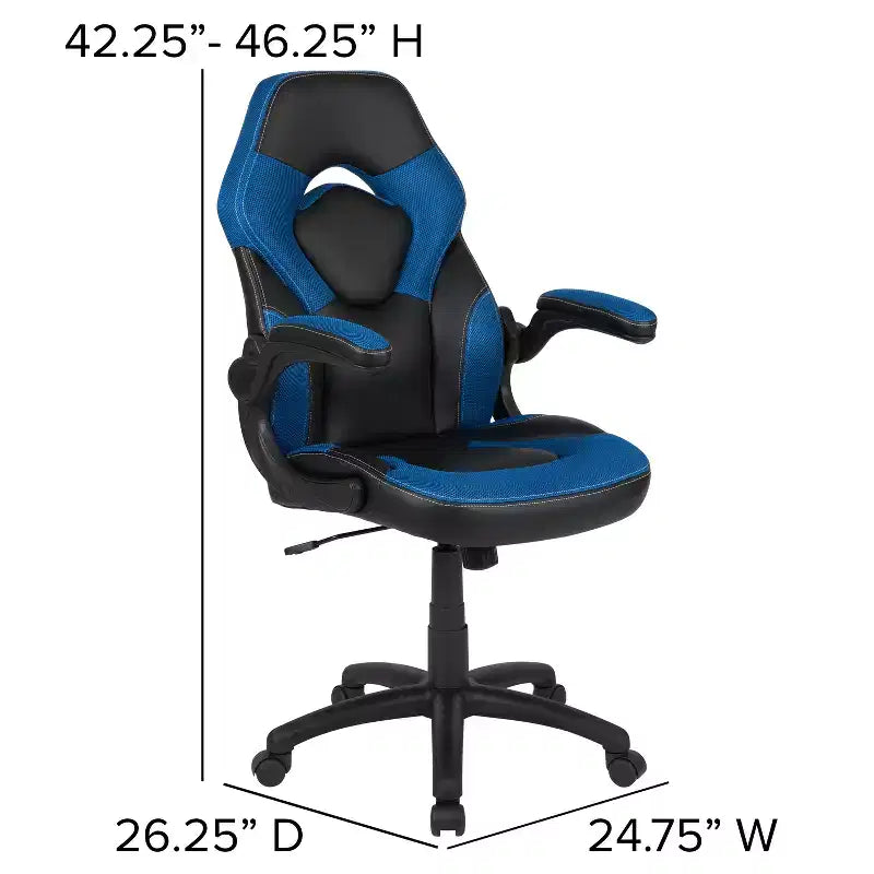 Gaming Chair Racing Style with Flip-Up Arms, Adjustable Height, Seat 20"W x 19"D, Holds up to 250 lbs