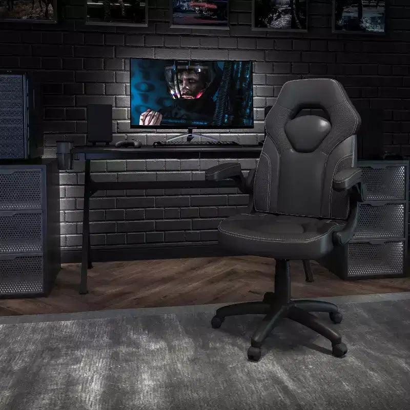 Gaming Chair Racing Style with Flip-Up Arms, Adjustable Height, Seat 20"W x 19"D, Holds up to 250 lbs