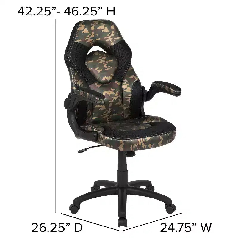 Gaming Chair Racing Style with Flip-Up Arms, Adjustable Height, Seat 20"W x 19"D, Holds up to 250 lbs