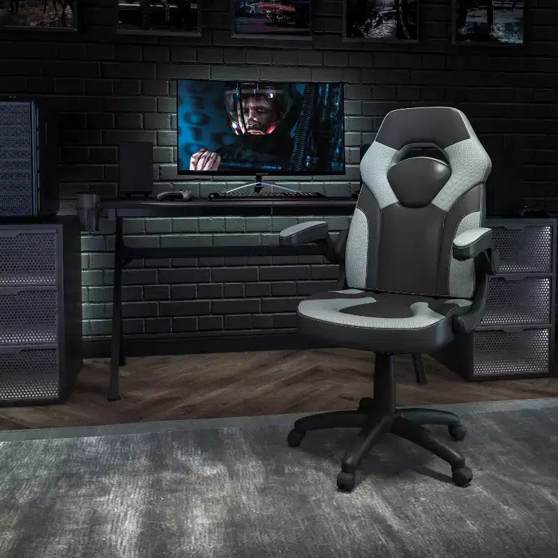 Gaming Chair Racing Style with Flip-Up Arms, Adjustable Height, Seat 20"W x 19"D, Holds up to 250 lbs