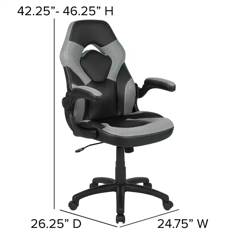 Gaming Chair Racing Style with Flip-Up Arms, Adjustable Height, Seat 20"W x 19"D, Holds up to 250 lbs