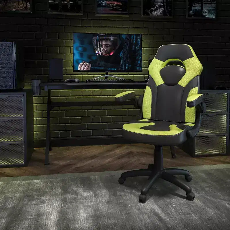 Gaming Chair Racing Style with Flip-Up Arms, Adjustable Height, Seat 20"W x 19"D, Holds up to 250 lbs