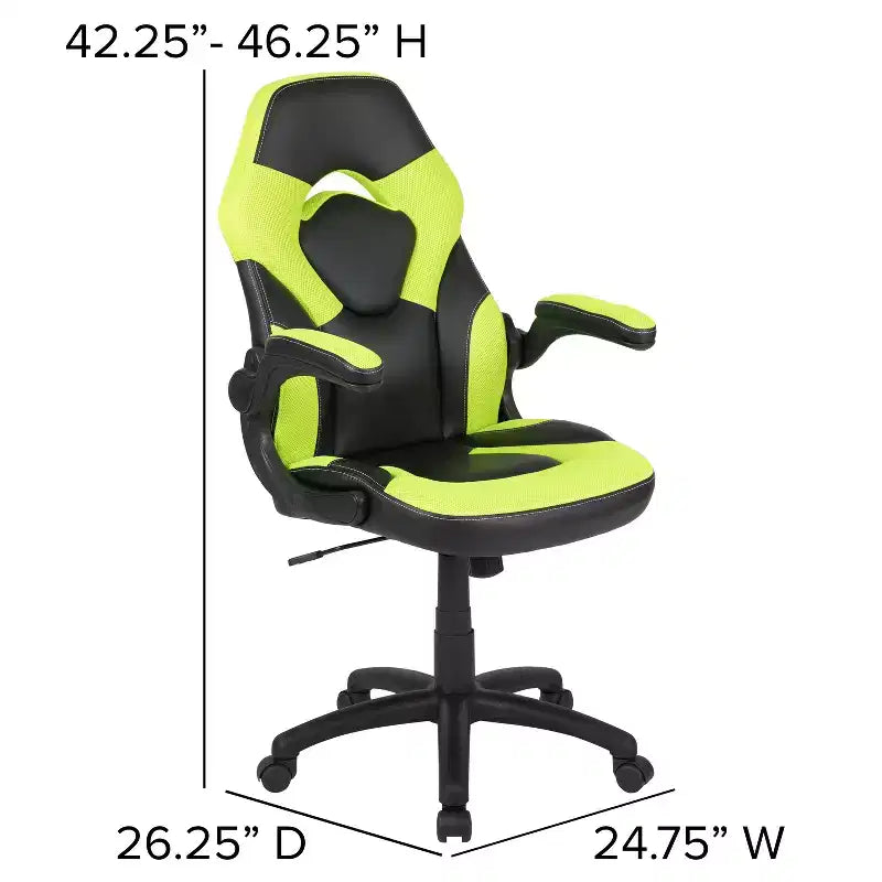 Gaming Chair Racing Style with Flip-Up Arms, Adjustable Height, Seat 20"W x 19"D, Holds up to 250 lbs