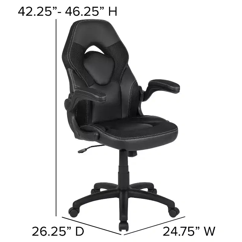 Gaming Chair Racing Style with Flip-Up Arms, Adjustable Height, Seat 20"W x 19"D, Holds up to 250 lbs