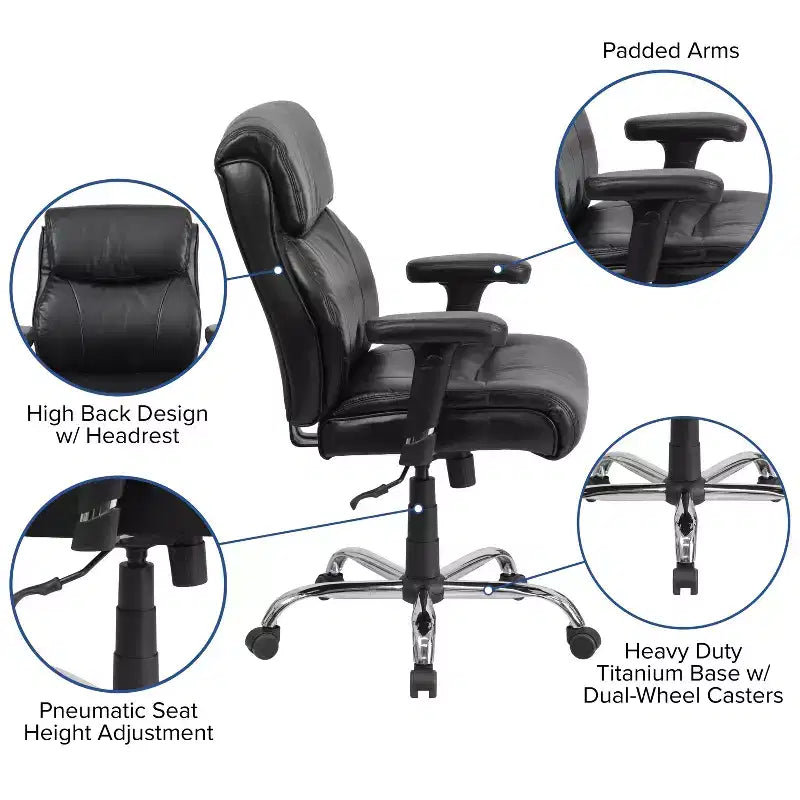 Big & Tall Swivel Ergonomic Task Office Chair with Adjustable Arms, 400 lbs Capacity, Seat 22"W x 19.5"D