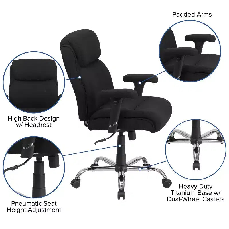 Big & Tall Swivel Ergonomic Task Office Chair with Adjustable Arms, 400 lbs Capacity, Seat 22"W x 19.5"D