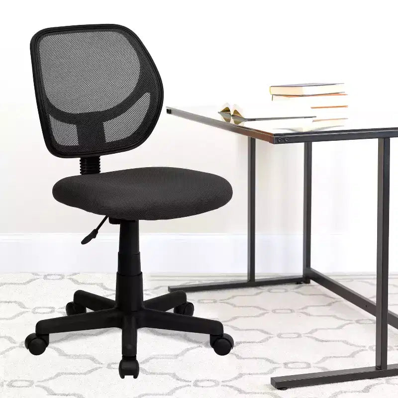 Low Back Mesh Swivel Task Office Chair, Armless, Seat 17.5"W x 16.25"D, Holds up to 250 lbs
