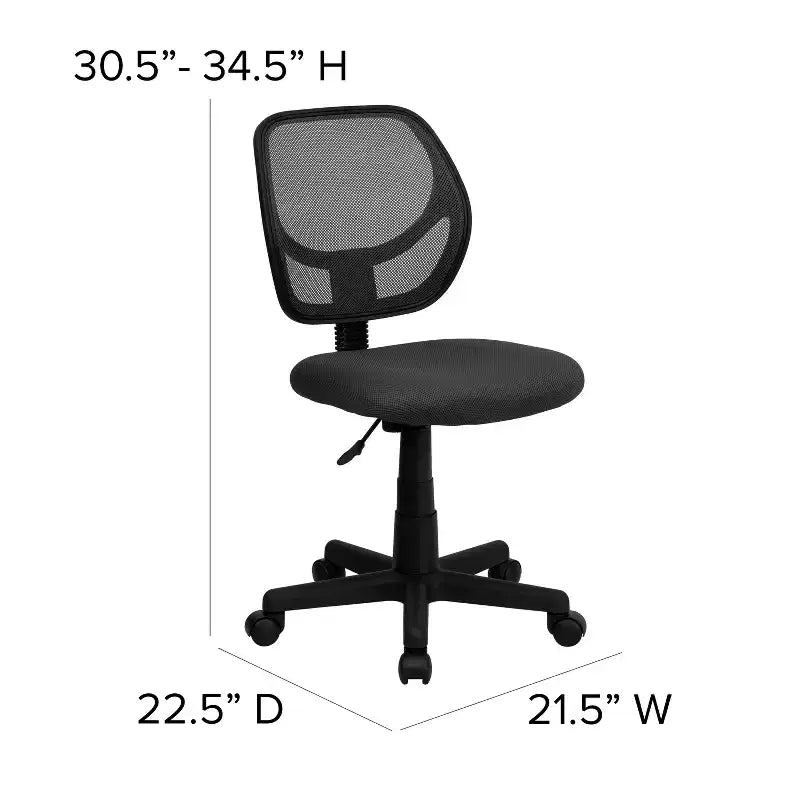 Low Back Mesh Swivel Task Office Chair, Armless, Seat 17.5"W x 16.25"D, Holds up to 250 lbs