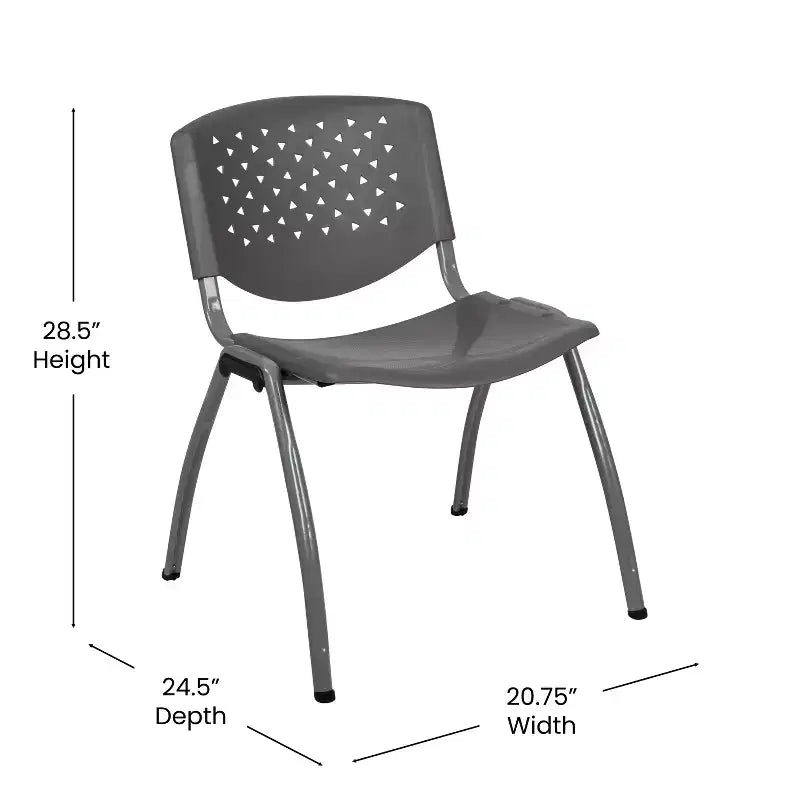 Plastic Stack Chair with Powder Coated Frame, Stackable up to 25, Seat 18"W x 17"D, Holds up to 880 lbs