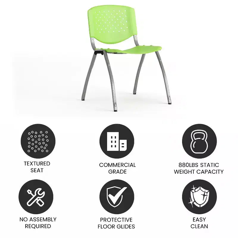 Plastic Stack Chair with Powder Coated Frame, Stackable up to 25, Seat 18"W x 17"D, Holds up to 880 lbs