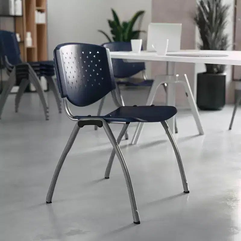 Plastic Stack Chair with Powder Coated Frame, Stackable up to 25, Seat 18"W x 17"D, Holds up to 880 lbs