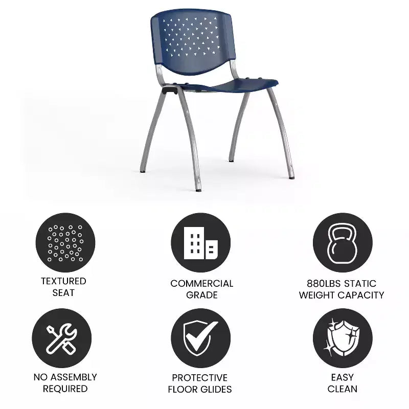 Plastic Stack Chair with Powder Coated Frame, Stackable up to 25, Seat 18"W x 17"D, Holds up to 880 lbs