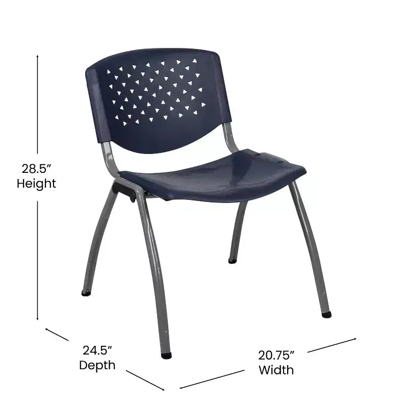 Plastic Stack Chair with Powder Coated Frame, Stackable up to 25, Seat 18"W x 17"D, Holds up to 880 lbs