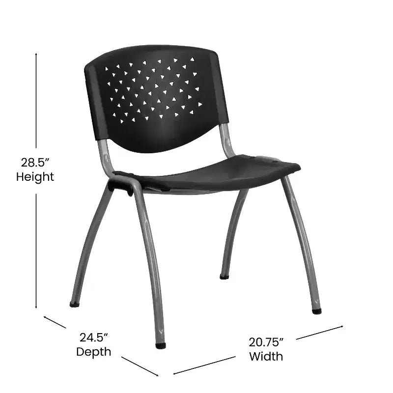 Plastic Stack Chair with Powder Coated Frame, Stackable up to 25, Seat 18"W x 17"D, Holds up to 880 lbs