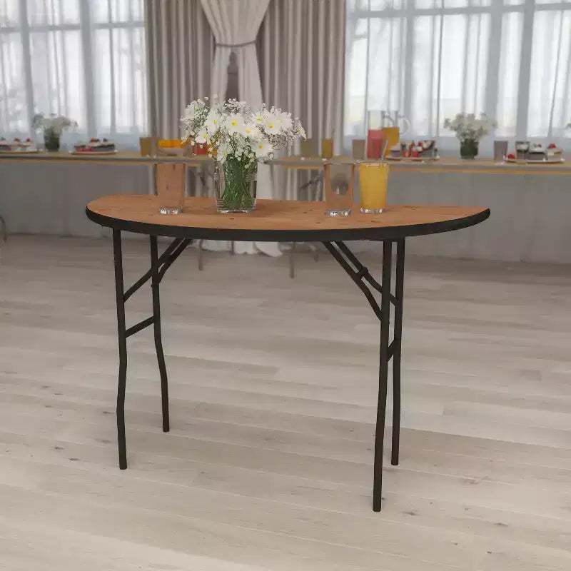 4 ft Half-Round Wood Folding Banquet Table