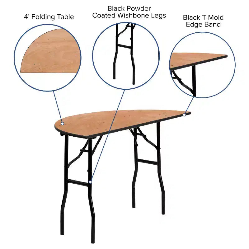 4 ft Half-Round Wood Folding Banquet Table