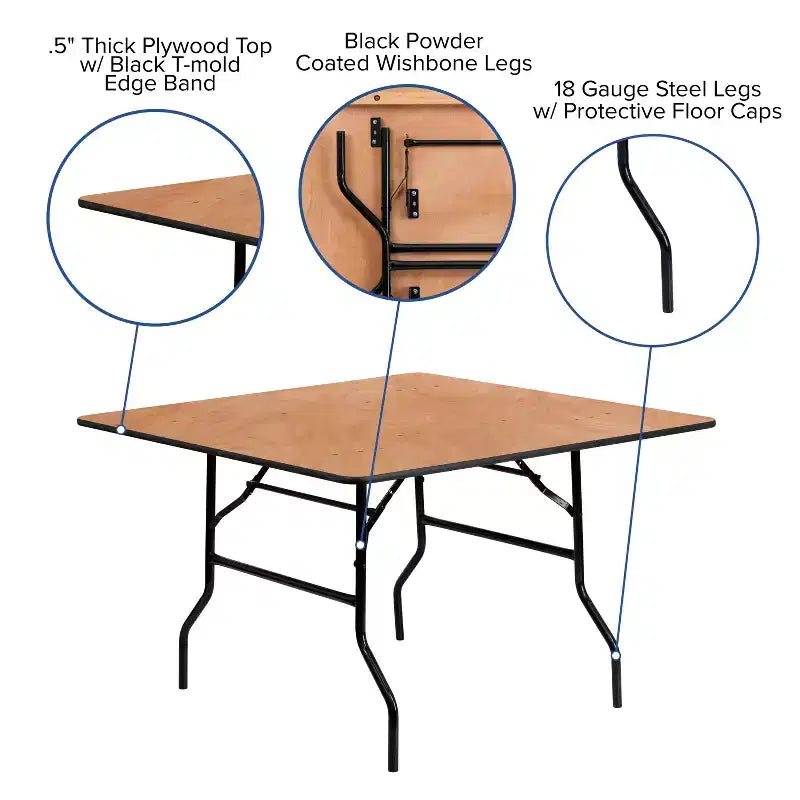 4-Foot Square Wood Folding Banquet Table