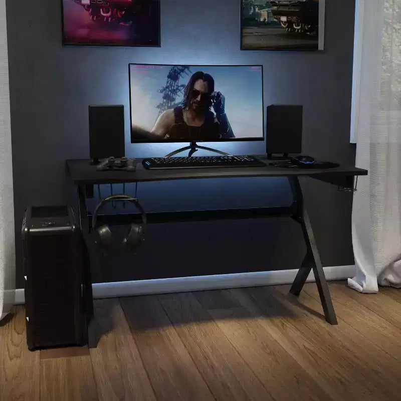 Gaming Desk 45.25" x 29" with Headphone Holder and Cable Management