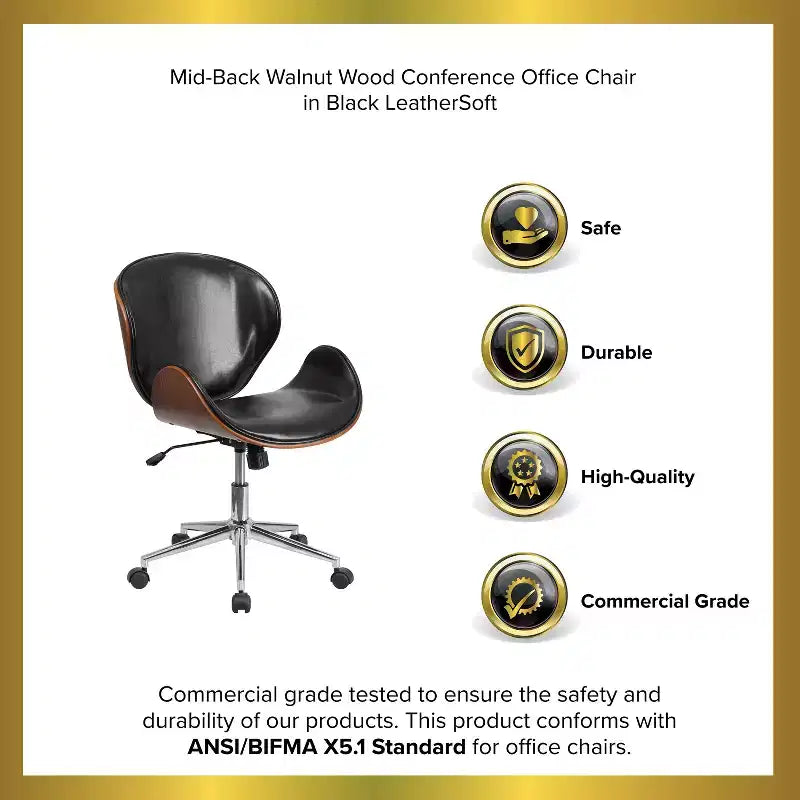 Mid-Back Wood Conference Office Chair with Leathersoft Seat