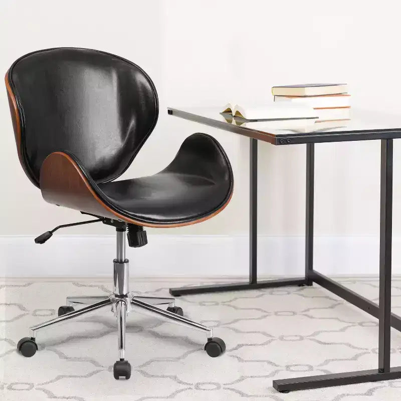 Mid-Back Wood Conference Office Chair with Leathersoft Seat