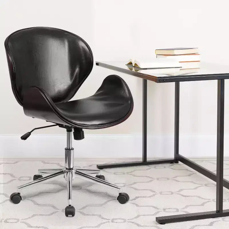 Mid-Back Wood Conference Office Chair with Leathersoft Seat