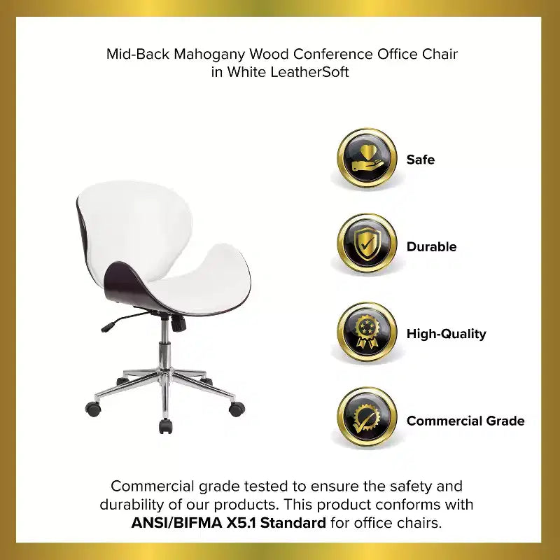 Mid-Back Wood Conference Office Chair with Leathersoft Seat