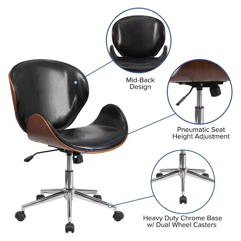 Mid-Back Wood Conference Office Chair with Leathersoft Seat