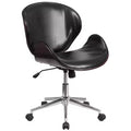 Emma and Oliver Mid-Back Wood Conference Office Chair with Leather Seat