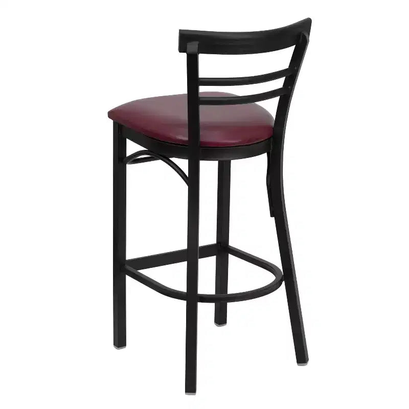Two-Slat Ladder Back Metal Bar Stool with Vinyl Upholstered Seat